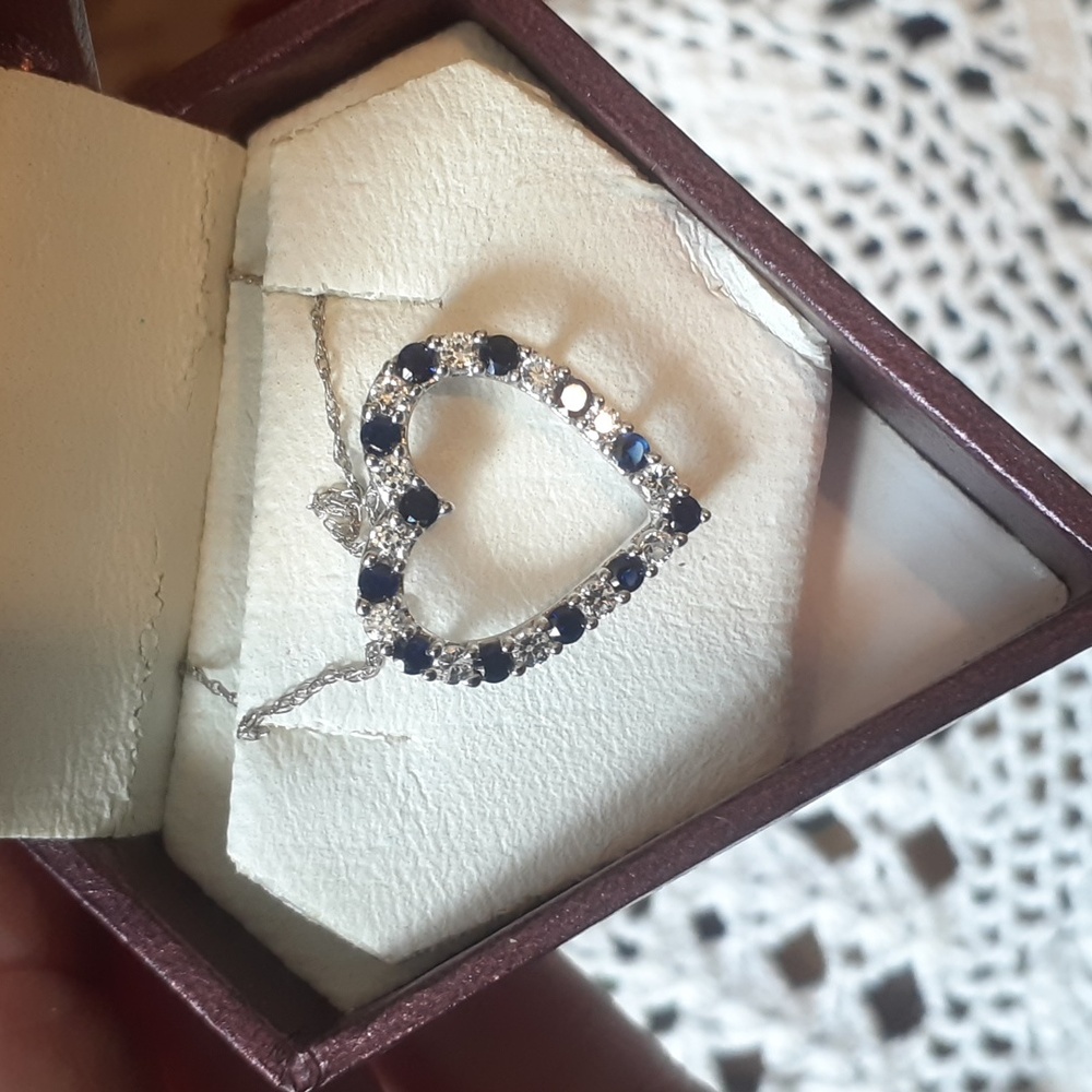NWT Sterling Silver Heart Pendant Sapphire Zirconic Necklace